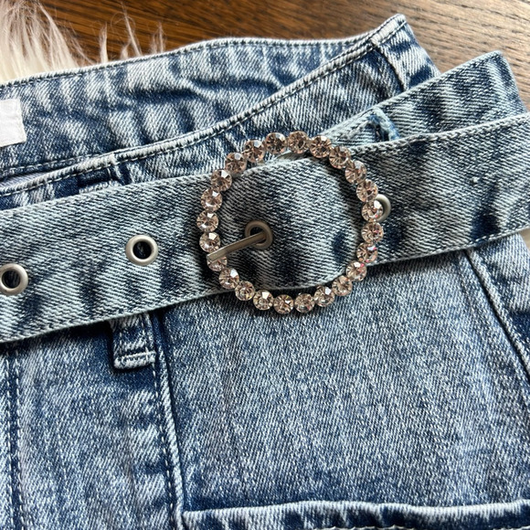 Almost Famous Womens Skinny Jeans Blue Belted Light Wash Mid Rise Juniors 5 - Picture 4 of 7